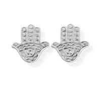 ChloBo Silver Decorated Hamsa Hand Stud Earrings