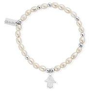 Chlobo Silver Pearl Hamsa Bead Bracelet