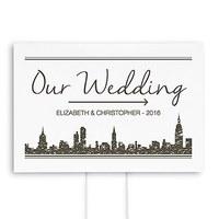 city style directional wedding sign