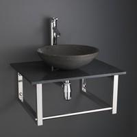 Circular 40cm Portici Black Stone Sink with 60cm x 50cm Black Shelf with Tap