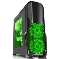 CIT G Force Black Midi Tower Case with 2x 12cm Green 15 LED Front Fans