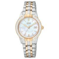 Citizen Eco-Drive ladies\' crystal-set two-tone bracelet watch