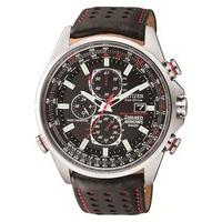 Citizen Eco-Drive Red Arrows World Chronograph A.T. men\'s black leather strap watch