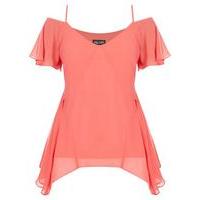 City Chic Coral Ruffle Hem Top, Coral