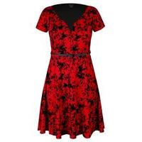 City Chic Red Skater Dress With Belt, Red