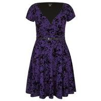 city chic purple floral skater dress with belt purple