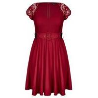 city chic lace sleeve dress with belt red