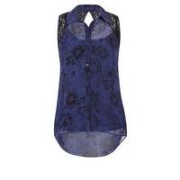 City Chic High-Low Floral Sleeveless Shirt, Dark Blue