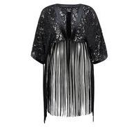 City Chic Black Fringe Kimono, Black