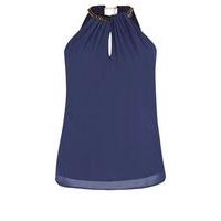 City Chic Blue Jewel Neck Top, Dark Blue