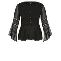 City Chic Black Sheer Sleeve Top, Black