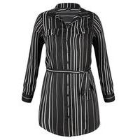 City Chic Monochrome Stripe Collar Shirt, Black/White