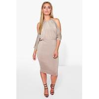 Cindy Cut Out Shoulder Slinky Bodycon Dress - mocha