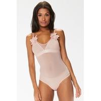 cindy pink sheer mesh applique body suit