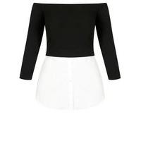 City Chic Off Shoulder Shirt, Black/White