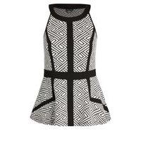 City Chic Monochrome Geometric Print Peplum Top, Black/White