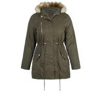 City Chic Khaki Faux Fur Trim Parka, Khaki