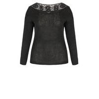 City Chic Black Lace Crochet Jumper, Black