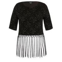 City Chic Fringed Crop Top, Black