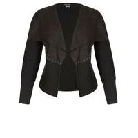 City Chic Black Suede Waterfall Cardigan, Black