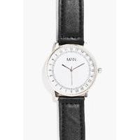 Circular Watch With PU Strap - black