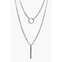 Circle & Bar Skinny Layered Necklace - silver