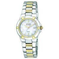 citizen eco drive ladies mother of pearl two tone bracelet watch