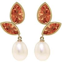 Citrine and Pearl Petal Drop Earrings 16.0ctw in 9ct Gold