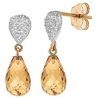 Citrine and Diamond Droplet Earrings 4.5ctw in 9ct Gold