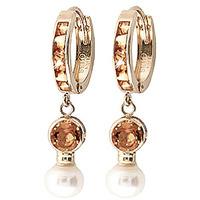 Citrine and Pearl Huggie Earrings 4.15ctw in 9ct Gold