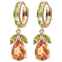 Citrine and Peridot Huggie Drop Earrings 14.3ctw in 9ct Gold