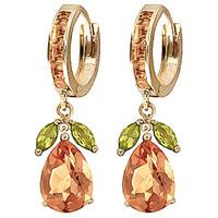 Citrine and Peridot Huggie Drop Earrings 14.3ctw in 9ct Gold