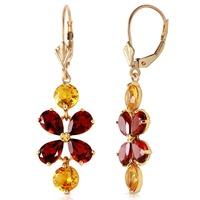 Citrine and Garnet Blossom Drop Earrings 5.32ctw in 9ct Gold