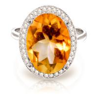 Citrine and Diamond Halo Ring 5.1ct in 9ct White Gold