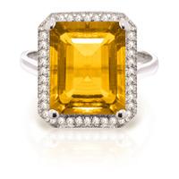 citrine and diamond halo ring 56ct in 9ct white gold