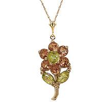 Citrine and Peridot Flower Petal Pendant Necklace 1.06ctw in 9ct Gold