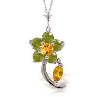 Citrine and Peridot Flower Petal Pendant Necklace 0.87ctw in 9ct White Gold