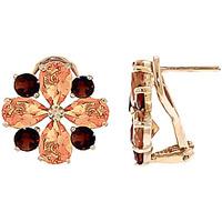 Citrine and Garnet Sunflower Stud French Clip Earrings 4.85ctw in 9ct Gold