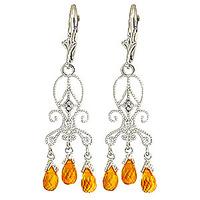 Citrine and Diamond Baroque Drop Earrings 4.2ctw in 9ct White Gold