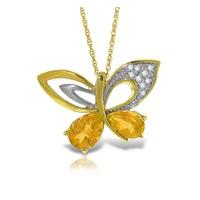 Citrine and Diamond Butterfly Pendant Necklace 3.1ctw in 9ct Gold