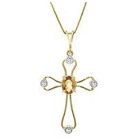 Citrine and Diamond Venetian Cross Pendant Necklace 0.45ct in 9ct Gold