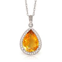 Citrine and Diamond Halo Pendant Necklace 3.5ct in 9ct White Gold