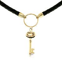 Citrine Key Charm Leather Pendant Necklace 0.5ct in 9ct Gold