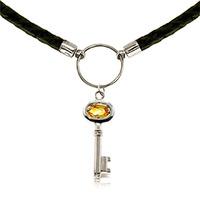 Citrine Key Charm Leather Pendant Necklace 0.5ct in 9ct White Gold