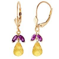 Citrine and Amethyst Snowdrop Earrings 3.4ctw in 9ct Gold