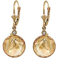 Citrine and Diamond Olive Leaf Drop Earrings 10.6ctw in 9ct Gold