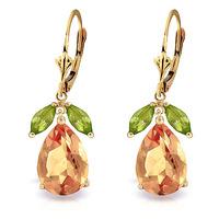 citrine and peridot drop earrings 130ctw in 9ct gold