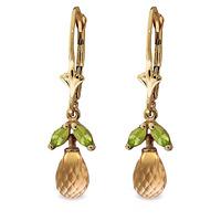 Citrine and Peridot Snowdrop Earrings 3.4ctw in 9ct Gold