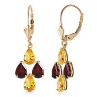 Citrine and Garnet Drop Earrings 3.9ctw in 9ct Gold