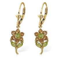 Citrine and Peridot Flower Petal Drop Earrings 2.12ctw in 9ct Gold